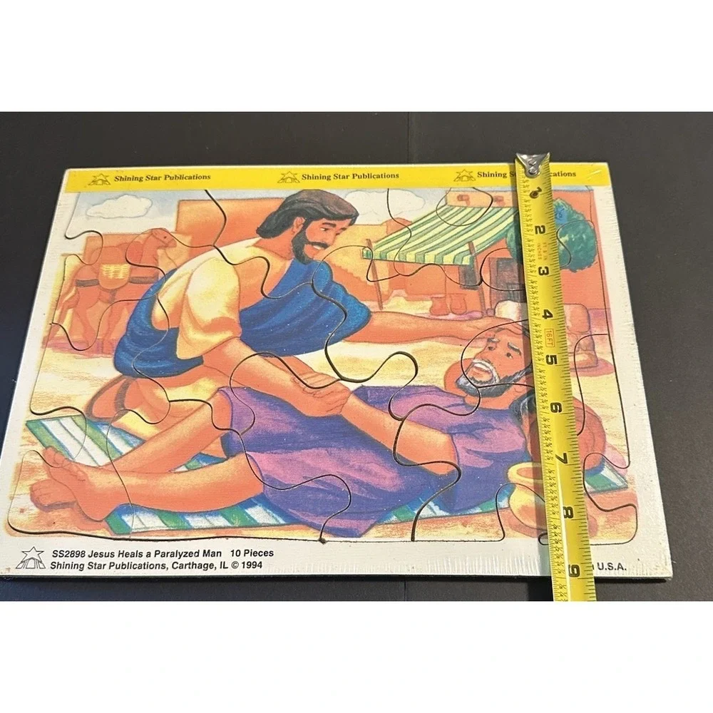 Vintage 1990's Shining Star Wooden Puzzle Jesus Heals 10 Piece Puzzle‎ SEALED